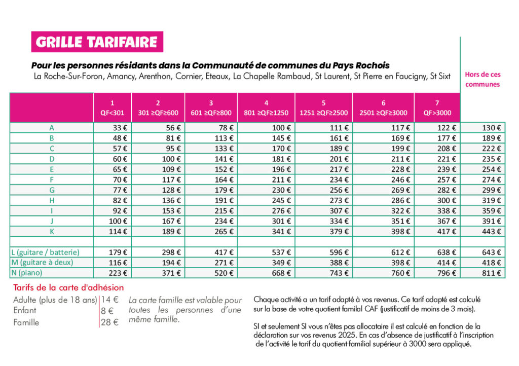 Grille tarif